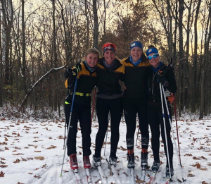 St Olaf skiers on the first snow of the fall